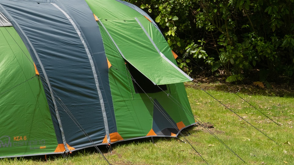 Pitched window flap example on Kiwi Camping Kea 6 Blackout tent
