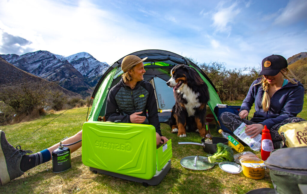 kiwi camping kea tent with dog lifestyle