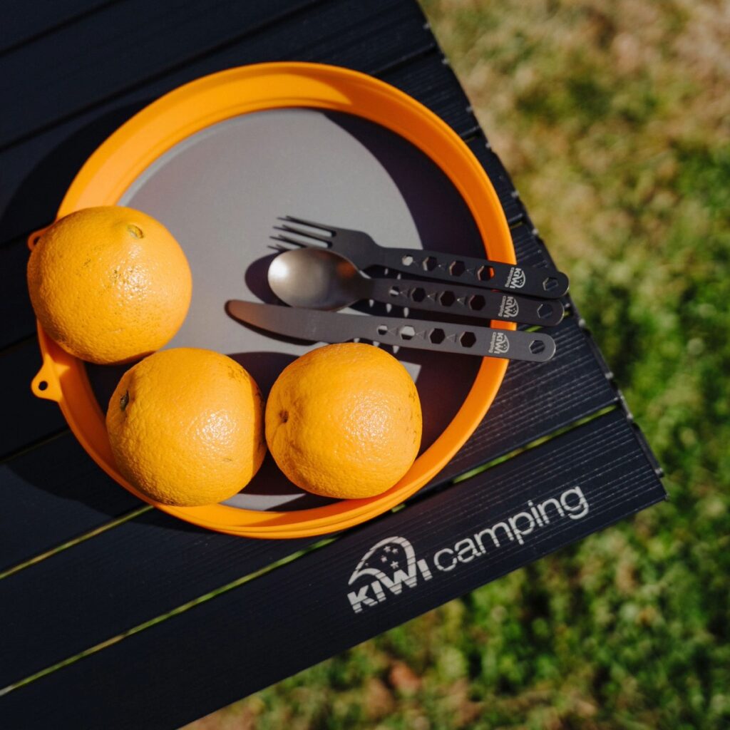 kiwi camping anodised cutlery insitu